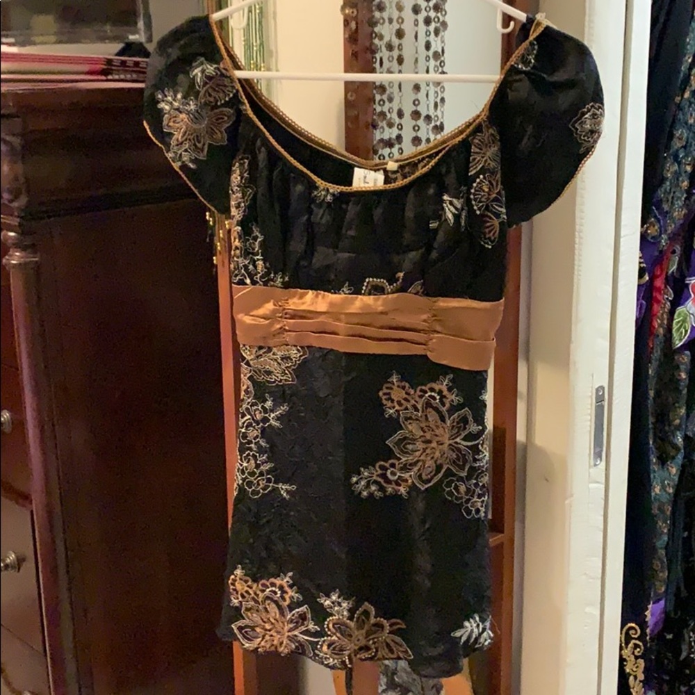Asian inspired gold and black embroidered blouse